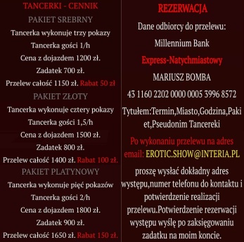 Cennik - Striptizerka Kołobrzeg