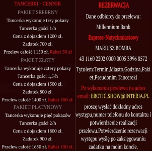 Cennik - Striptizerka Włocławek