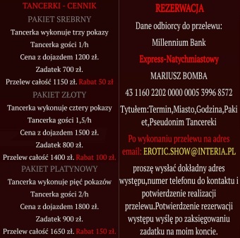 Cennik - Striptizerka Toruń